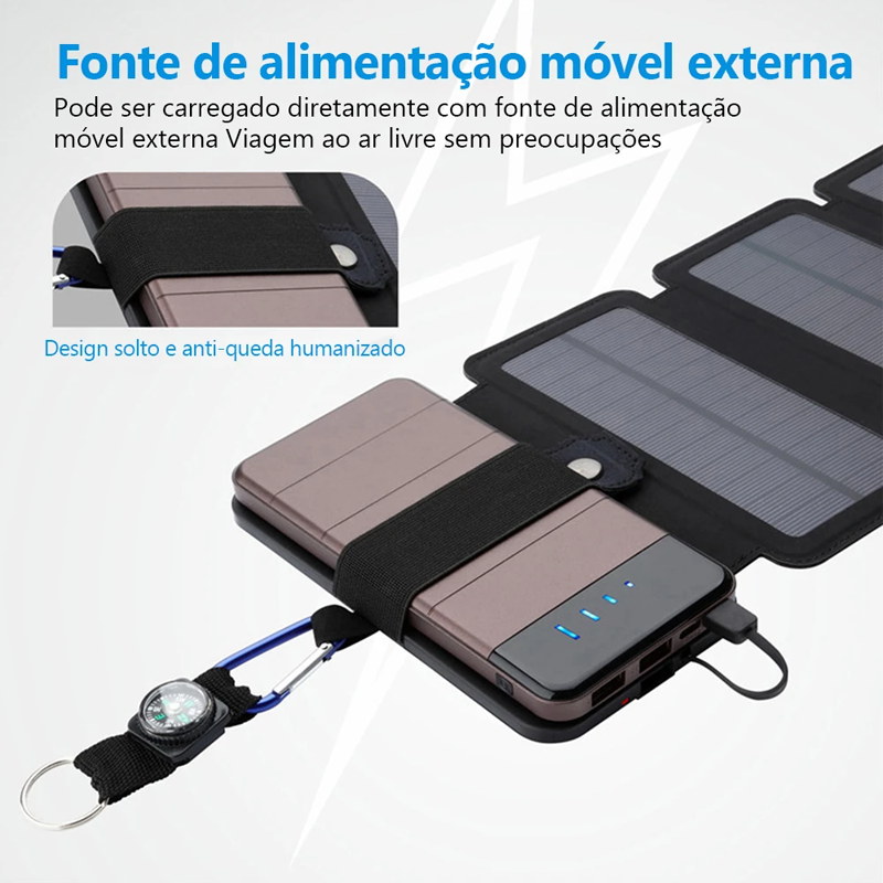 Painel Solar Carregador Portátil Dobrável para Celular e Dispositivos USB
