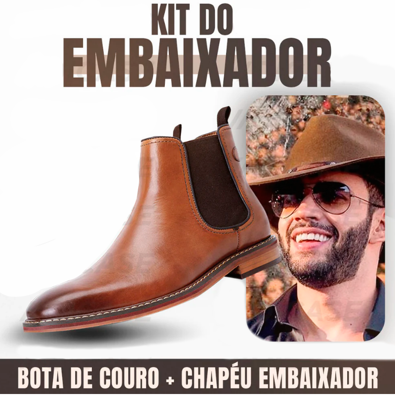 Kit Embaixador - Bota de Couro + Chapéu de Brinda | Edição Gustavo Lima